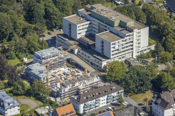 Aerial view, new construction of a residential complex next to the Josef-Hospital,