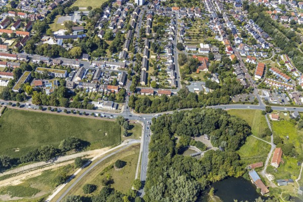 Aerial view, intersection Dolberger Straße, Fährstraße and Amtsstraße in Heessen, Hamm, Ruhr area,