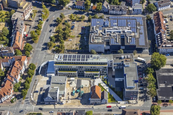 Aerial view, construction site, new building, Pressehaus Westfälischer Anzeiger, Radio Lippewelle,