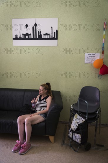DEU Germany Germany Berlin Homeless woman meet at Eva's Haltestelle, a drop-in centre for those in