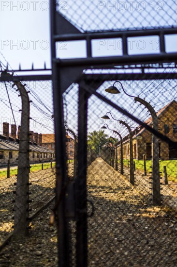 POL Poland Poland Auschwitz barrier fence at the memorial site of the former Auschwitz