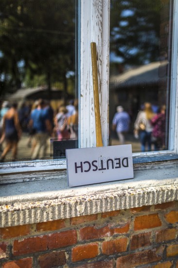 POL Poland Poland Auschwitz A sign for a German guided tour of the memorial site of the former