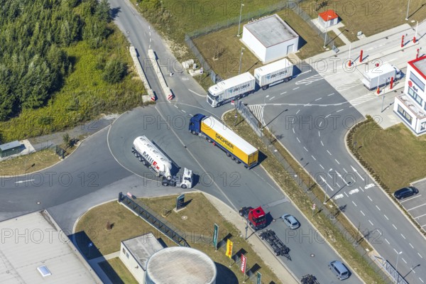 Aerial view, DPD depot in Hamm, truck stop Osterbönener Weg, logistics centre, Hamm, Ruhr area,