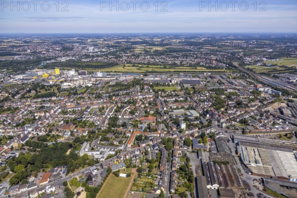 Aerial view, overview Hamm-Westen, view north direction canal - harbour, Hamm, Ruhr area, North