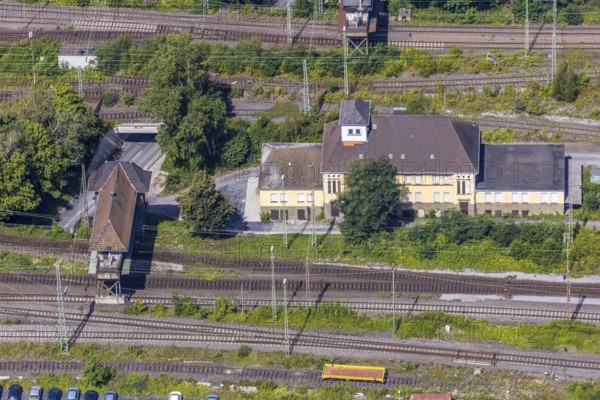 Aerial view, seven bridges, Günterstraße, railway subway, marshalling yard, former signal box,