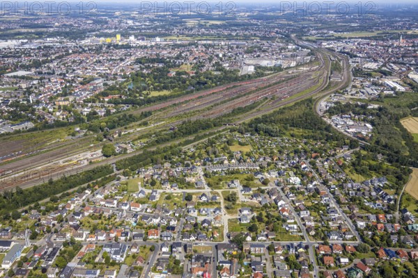 Aerial photo, marshalling yard, overview Lohauserholz, Hamm, Ruhr area, North Rhine-Westphalia,