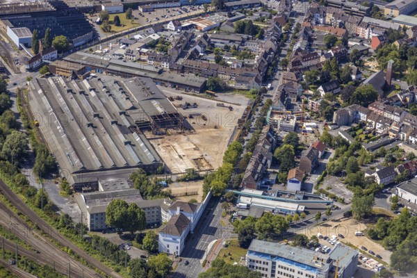 Aerial view, construction site on the WDI site between Bahndamm and Otto-Brenner-Straße, new