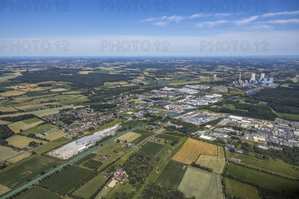 Aerial view, overview Hamm-Uuentrop, Datteln-Hamm-Canal, Hamm, Ruhr area, North Rhine-Westphalia,