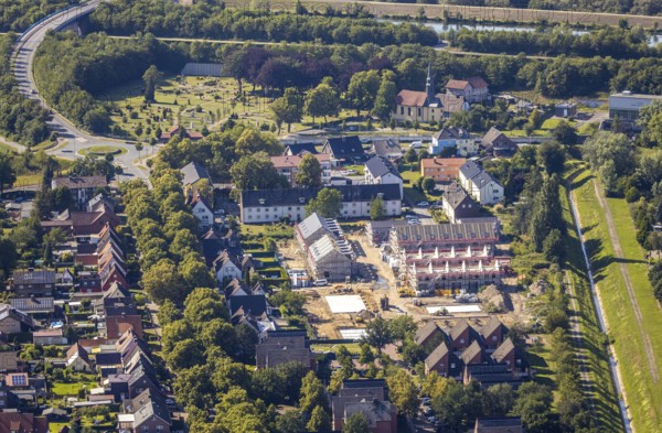 Aerial view, Old sports ground, In the Herringen district, Deutsche Reihenhaus AG, new residential
