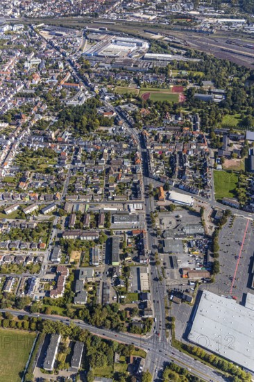 Aerial view, city centre view, Wilhelmstraße, sports centre west, Hamm, Ruhr area, North