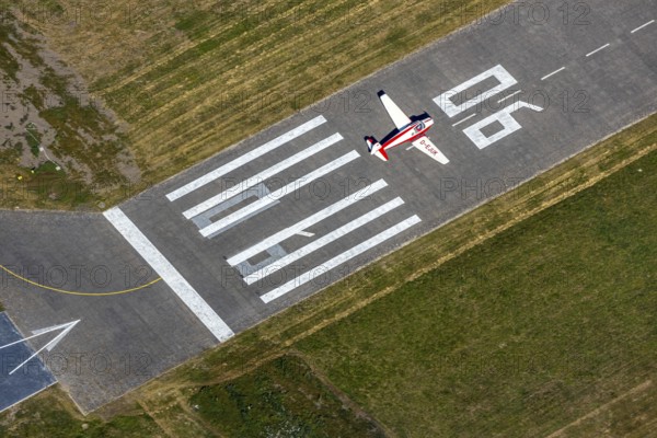 Aerial photo, Hamm airfield, aircraft Klemm 107 B, D-EJUK, Hamm, Ruhr area, North Rhine-Westphalia,