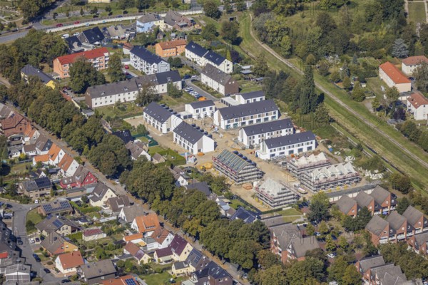 Aerial view, construction site, residential area Zum Torksfeld, am Herringer Bach, Herringen, Hamm,