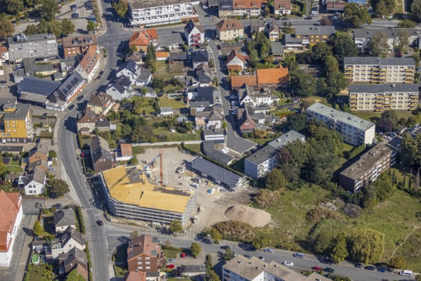 Aerial view, construction site residential buildings Waldenburger Straße corner Holzstraße,