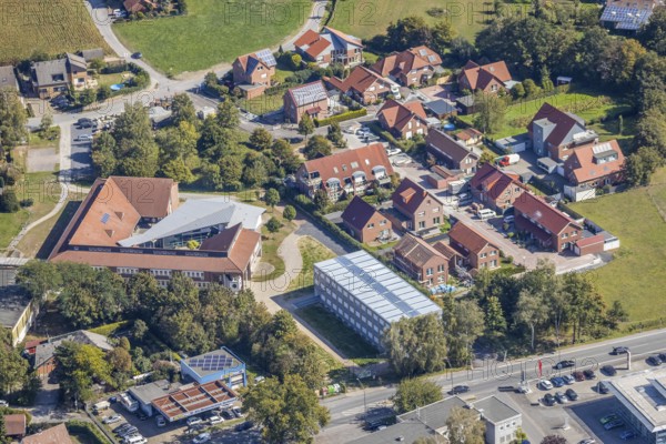 Aerial view, Arnold-Freymuth-Schule, extension new building at the school, Herringen, Hamm, Ruhr