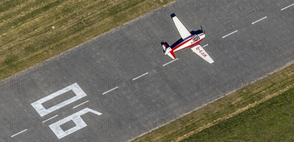 Aerial photo, Hamm airfield, aircraft Klemm 107 B, D-EJUK, Hamm, Ruhr area, North Rhine-Westphalia,