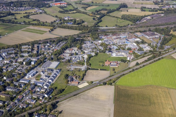 Aerial view, construction site Manfred-Billinger-Straße, Weetfelder Straße, new housing estate,
