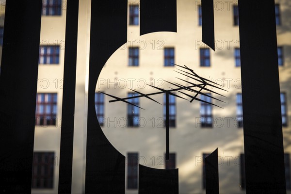 DEU Germany Germany Berlin The symbol of a television aerial on a glass façade in front of the