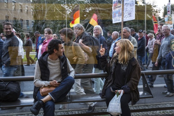 DEU Germany Germany Dresden Pegida demonstration in the city centre.woman of the demonstration