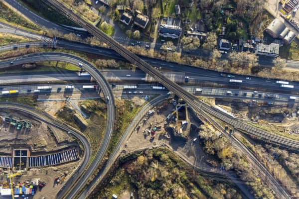 Aerial view, construction site due to A43 extension, motorway junction Herne, motorway A42,