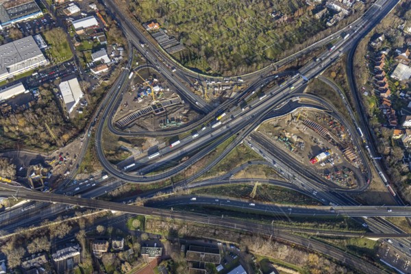 Aerial view, construction site due to A43 extension, motorway junction Herne, motorway A42,