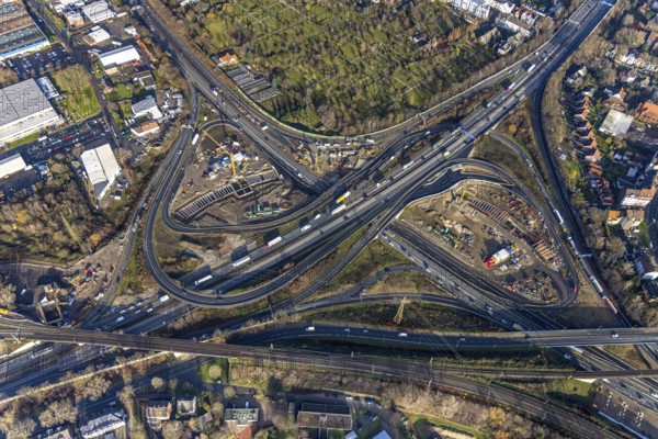 Aerial view, construction site due to A43 extension, motorway junction Herne, motorway A42,