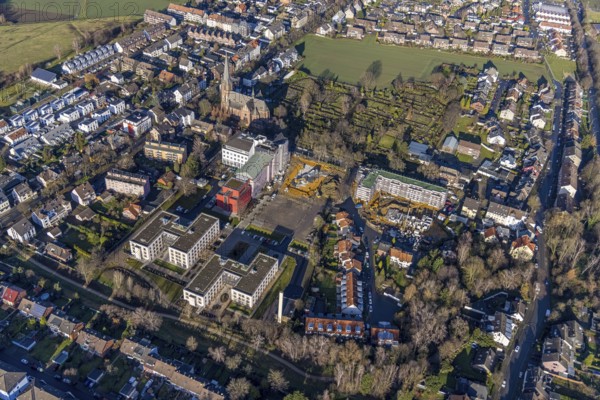 Aerial view, construction site Widumer Höfe, the future retirement home of the St. Elisabeth Group,