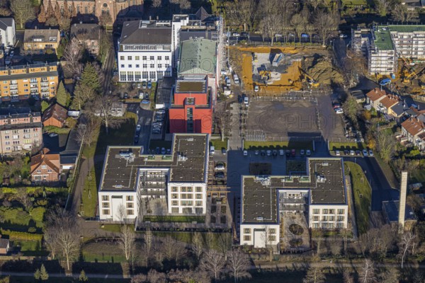 Aerial view, construction site Widumer Höfe, the future retirement home of the St. Elisabeth Group,