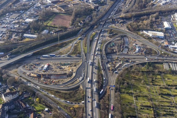 Aerial view, construction site due to A43 extension, motorway junction Herne, motorway A42,