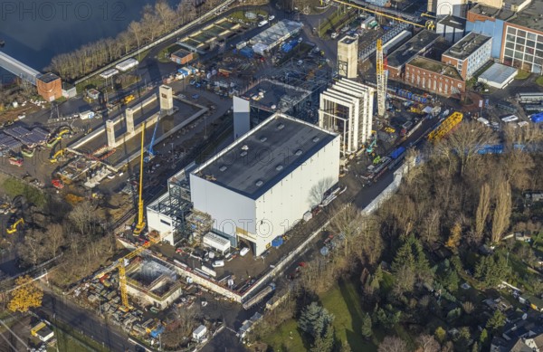 Aerial photograph, STEAG Herne combined heat and power plant on the Rhine-Herne Canal, construction