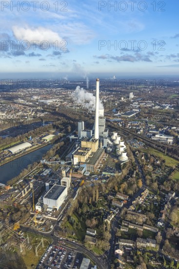 Aerial view, STEAG combined heat and power plant Herne on the Rhine-Herne Canal, construction site