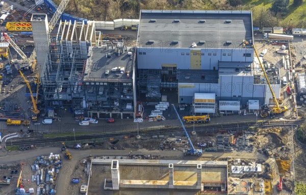 Aerial photograph, STEAG Herne combined heat and power plant on the Rhine-Herne Canal, construction