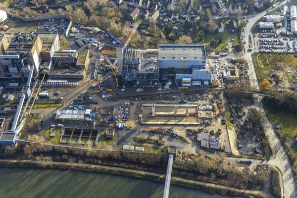 Aerial photograph, STEAG Herne combined heat and power plant on the Rhine-Herne Canal, construction