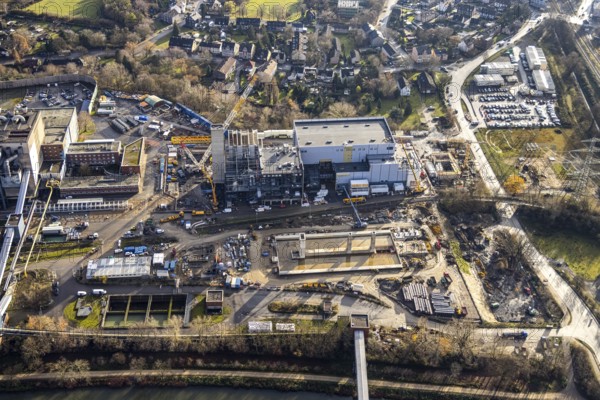 Aerial photograph, STEAG Herne combined heat and power plant on the Rhine-Herne Canal, construction