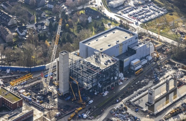 Aerial photograph, STEAG Herne combined heat and power plant on the Rhine-Herne Canal, construction