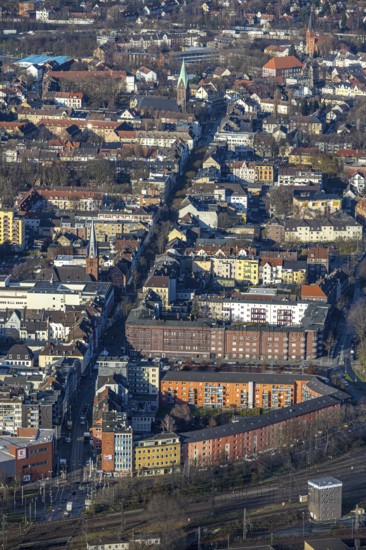 Aerial view, city view main street, Wanne, Herne, Ruhr area, North Rhine-Westphalia, Germany, place