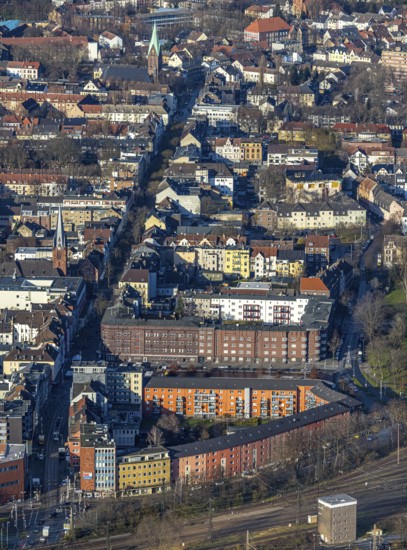 Aerial view, city view main street, Wanne, Herne, Ruhr area, North Rhine-Westphalia, Germany, place