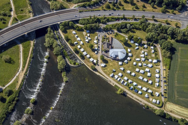Aerial view, Ruhrbrücke Bochumer Straße, Campingplatz Ruhrbrücke, Hattingen, Ruhr area, North