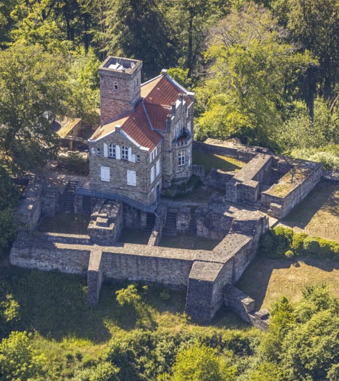 Aerial view, Isenberg Castle, Isenburg, Hattingen, Ruhr area, North Rhine-Westphalia, Germany,