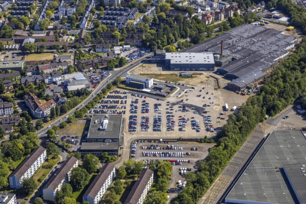 Aerial view, Hattingen police station, Nierenhofer Straße industrial estate, new car park,