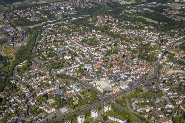 Aerial view, city centre, old town, Reschop Carré, Protestant Church of St. George, Hattingen, Ruhr