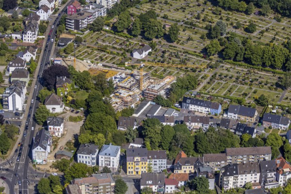 Aerial view, construction site new residential buildings, former Opel car dealership Brinkmann