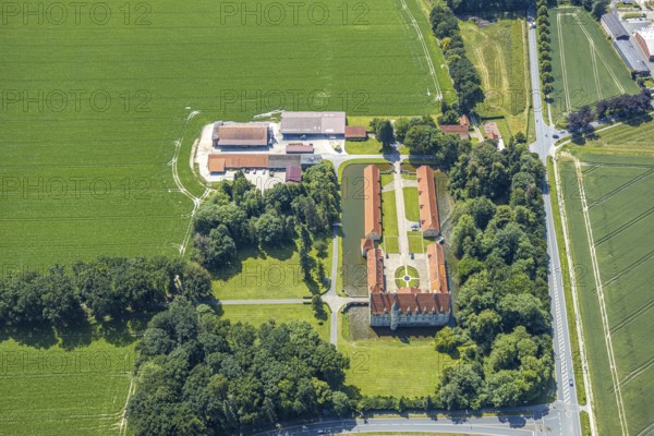 Aerial view, Havixbeck Castle, moated castle, Havixbeck, Münsterland, North Rhine-Westphalia,