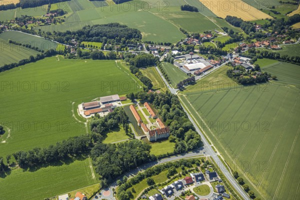 Aerial view, Havixbeck Castle, moated castle, Havixbeck, Münsterland, North Rhine-Westphalia,