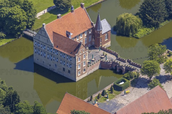 Aerial view, Burg Hülshoff, Museum in honour of the poet Annette von Droste-Hülshoff, Havixbeck,
