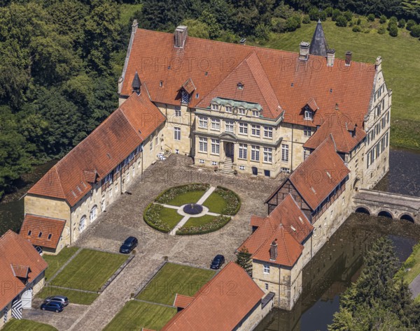Aerial view, Havixbeck Castle, moated castle, Havixbeck, Münsterland, North Rhine-Westphalia,
