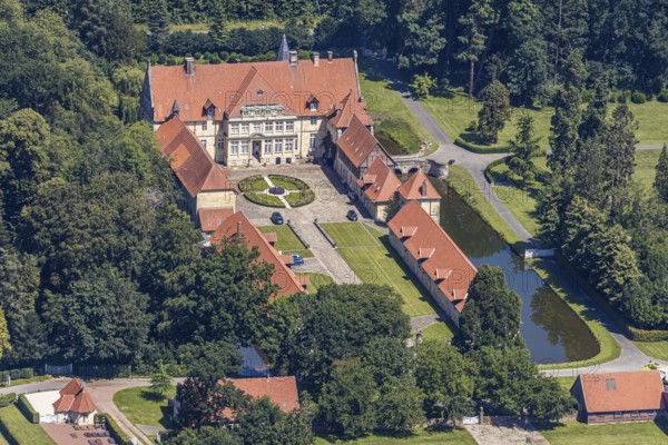 Aerial view, Havixbeck Castle, moated castle, Havixbeck, Münsterland, North Rhine-Westphalia,