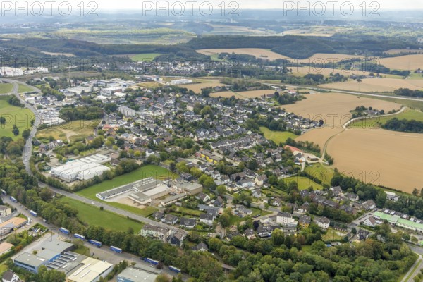 Aerial view, commercial area, Schwepper Beschlag GmbH, residential area local view Hetterscheidt,