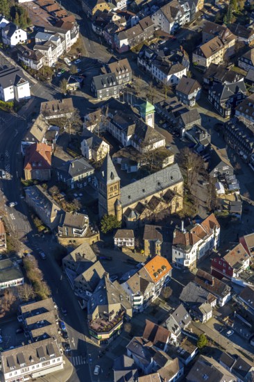 Aerial view, old town, town hall, Protestant collegiate church Herdecke, Ruhr area, North