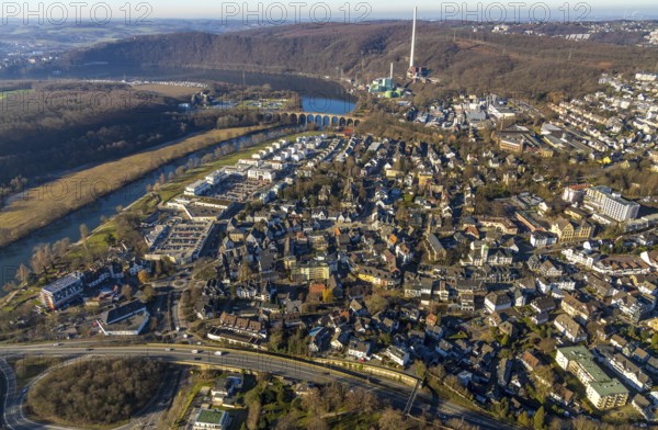Aerial view, Ruhr river, Ruhr-Aue district, local view Herdecke, Ruhr viaduct, Herdecke, Ruhr area,