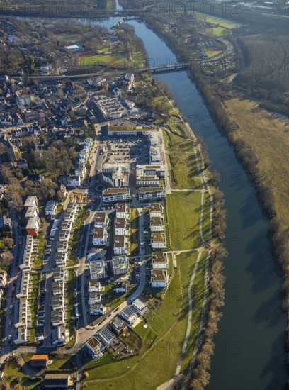 Aerial view, Ruhr-Aue district, Ruhr promenade, Ruhr river, Herdecke, Ruhr area, North